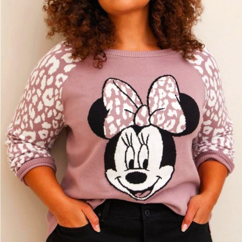 ❤️NWT TORRID SWEATER, MICKEY MINNIE MOUSE LEOPARD PRINT BOW PLUS SIZE 2X